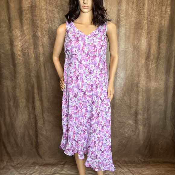 Venezia Floral Handkerchief Hem Maxi Dress Purple Empire Waist Shift Summer Y2K - Picture 2 of 9